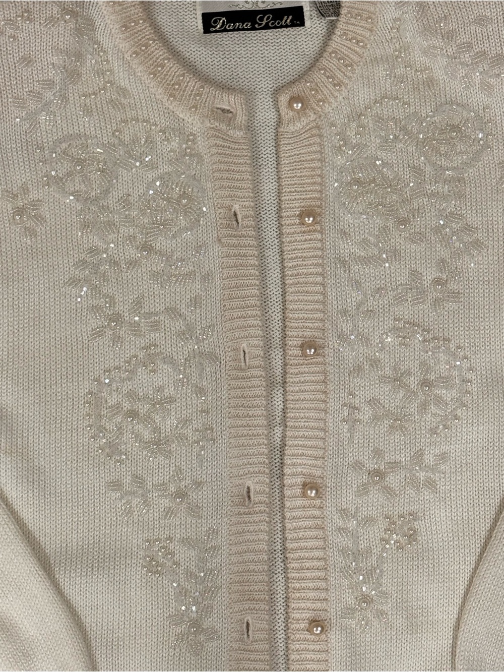 Vintage Dana Scott Cream Beaded Cardigan Sweater Size Small - Picture 2 of 11